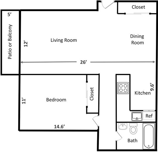 Whittier Place Apartment One Bedroom Floorplan Catasauqua PA