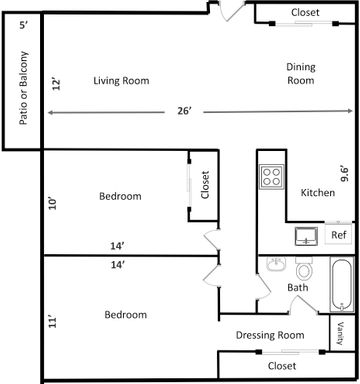Whittier Place Apartment Two Bedroom Floorplan